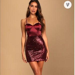 LULUS burgundy sequin bustier mini dress
